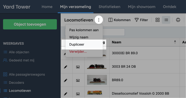 Dupliceer een dynamische weergave in Yard Tower