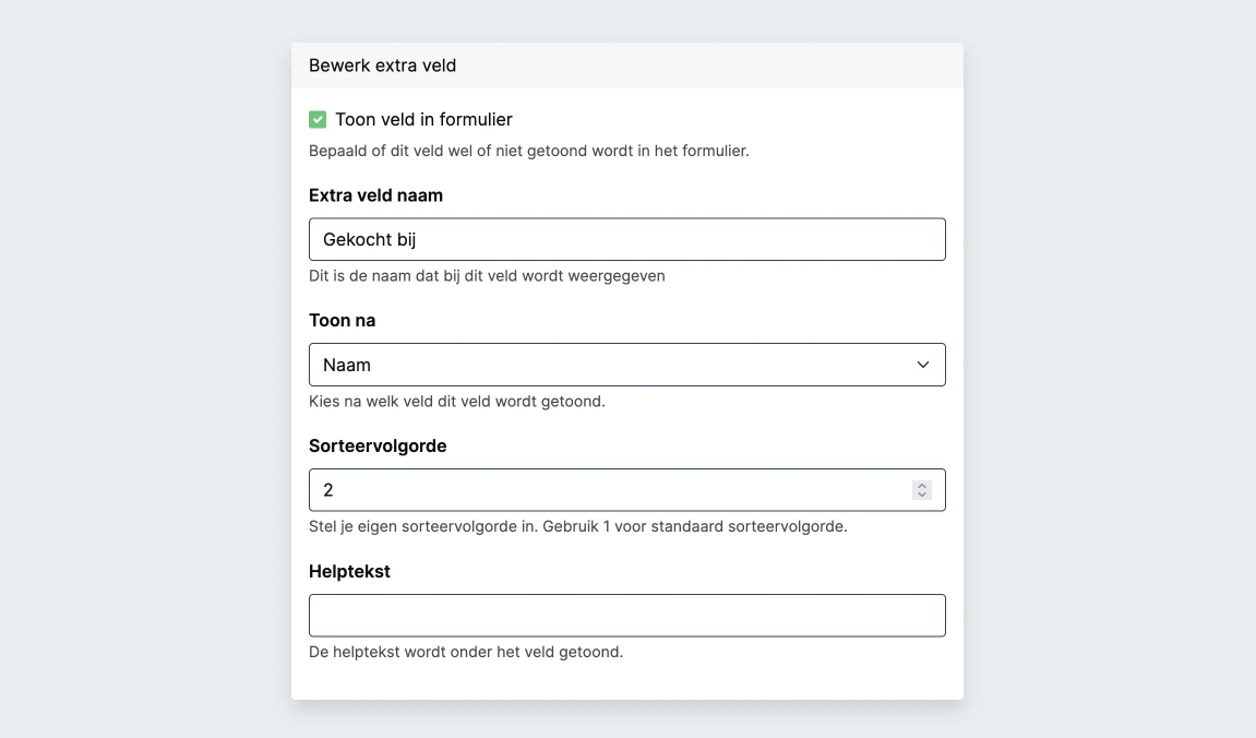 Volgorde extra velden aanpassen in Yard Tower
