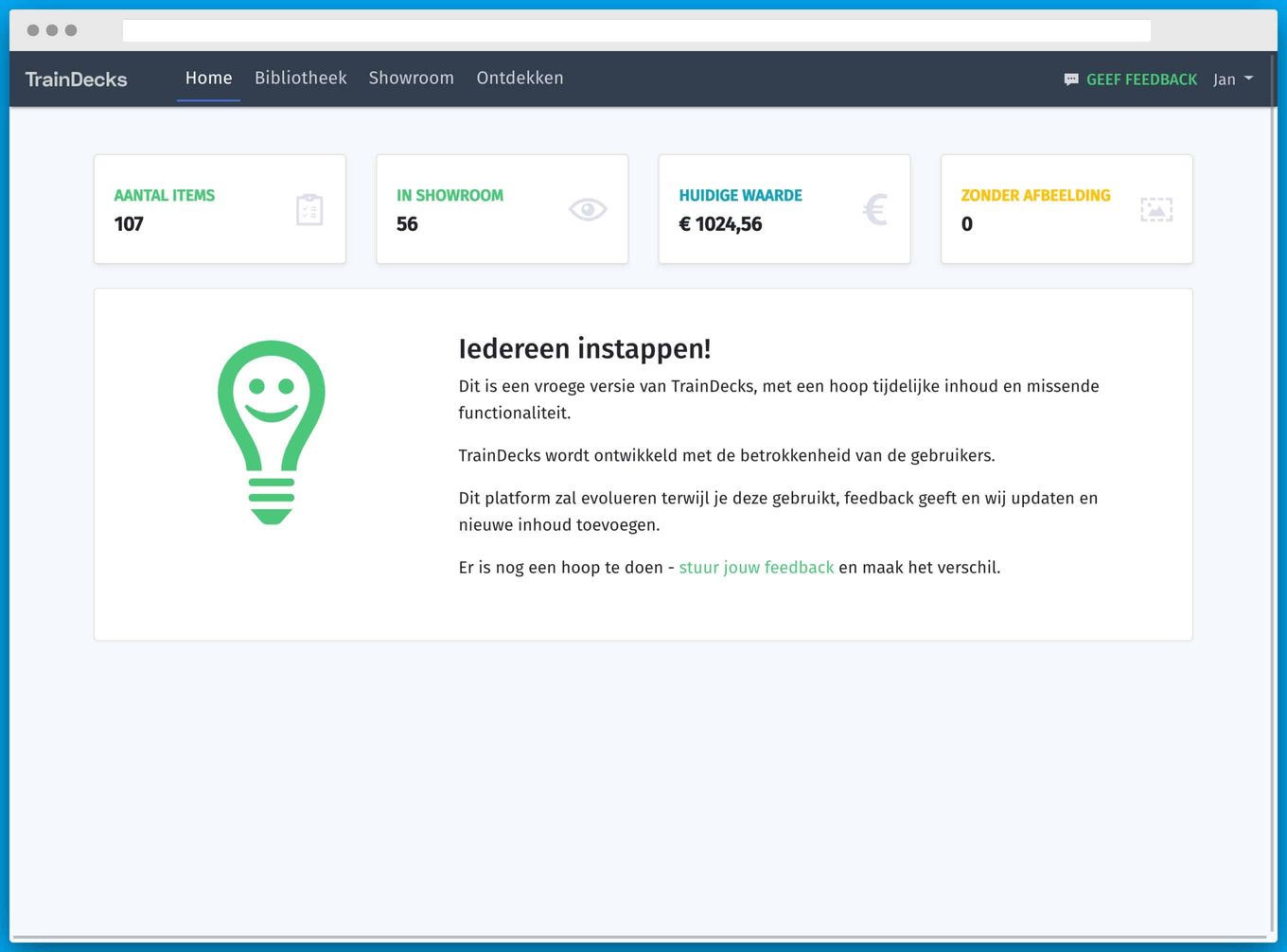 Statistieken op home pagina Yard Tower