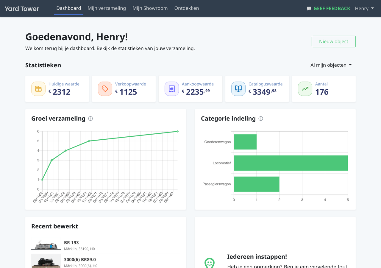 Persoonlijk dashboard in Yard Tower