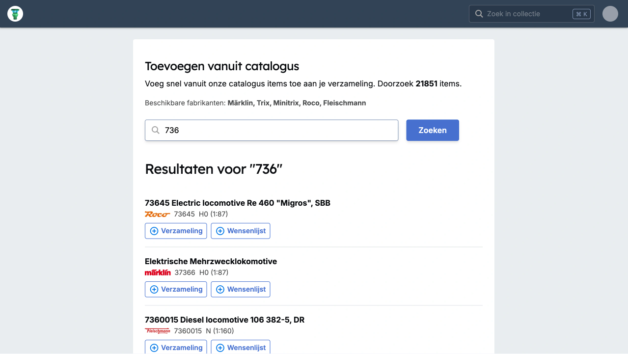 Modeltreinen toevoegen aan jouw database vanuit de uitgebreide catalogus.