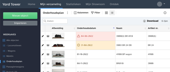 Onderhoud bijhouden van modeltreinen in Yard Tower