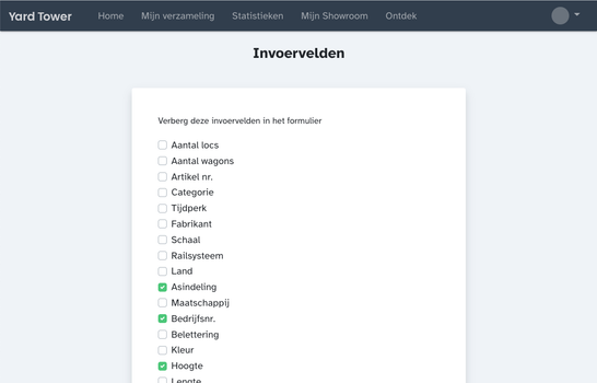 Verberg invoervelden in Yard Tower