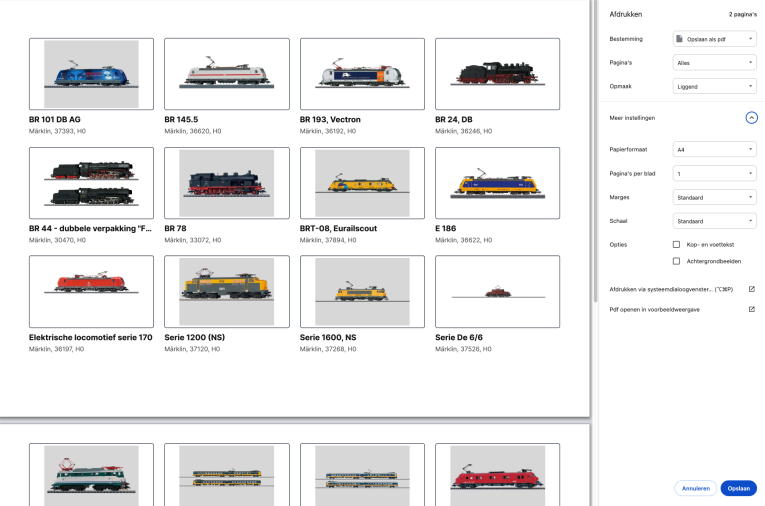 Printdialoogvenster in Yard Tower waar een pdf bestand opgeslagen kan worden